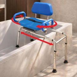 Platinum Health Carousel Sliding Shower Chair Tub Transfer Bench with Swivel Seat, Premium Padded, Pivoting Arms, Adjustable Space Saving Design for T