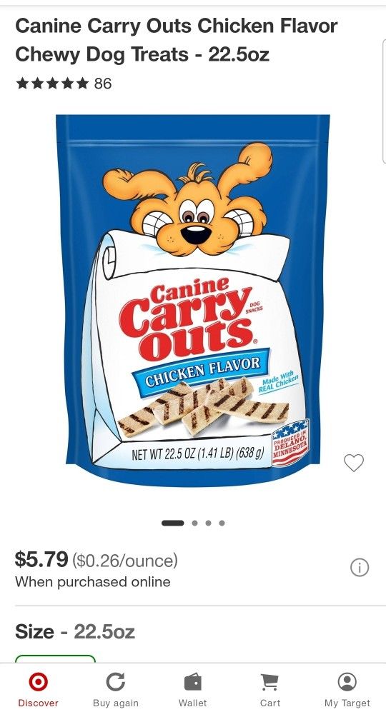 Dog Treats, Canine CARRY OUT.. CHICKEN flavor.