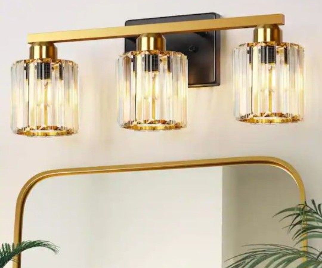 Luxury Antique Vanity Light Bar Brushed Gold Crystal Glass