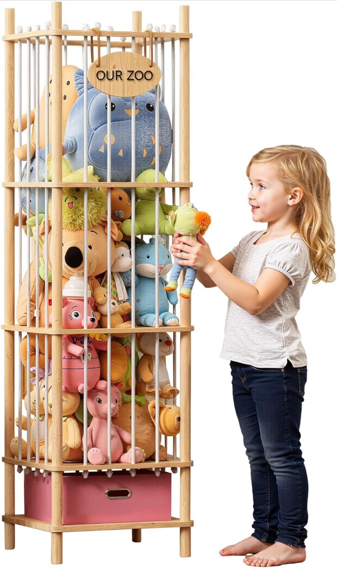 Large Wooden Stuffed Animal Storage 61” 