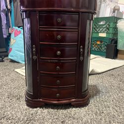 Wooden Jewelry box 6 drawer mirror top pop up