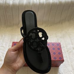 Rhinestone Black Tory Burch Miller Sandals