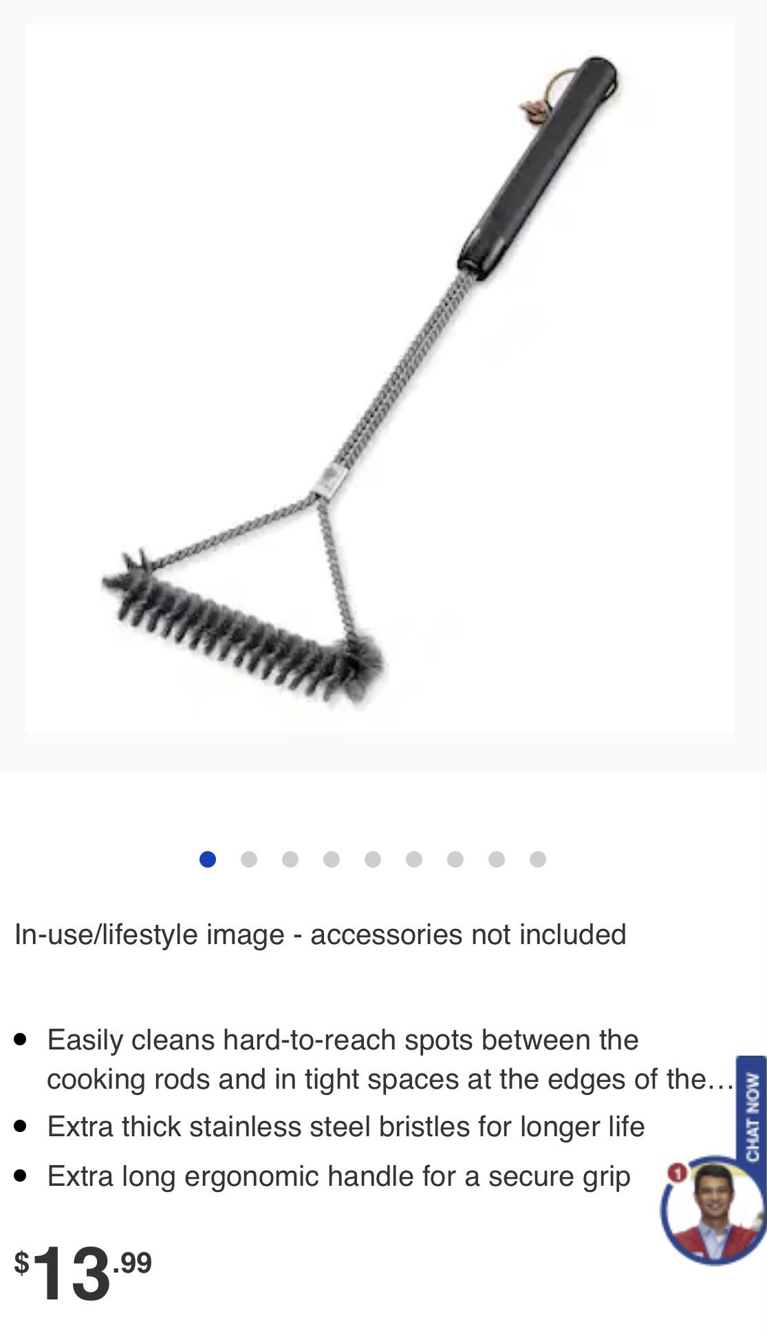 Weber 3-Sided Grill Brush, 12 Inch, Black