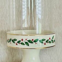 Lenox Holiday Large Pillar Candle Holder with Glass Globe Shade Complete 8.25inch