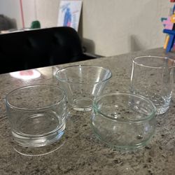 Set of 4 Clear Glass Cups & Bowls – Mixed Shapes | Minimalist Modern Drinkware