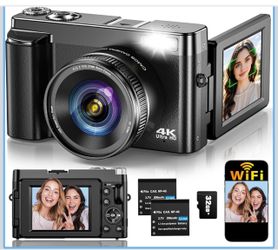 4K Digital Camera for Photography Autofocus, Upgraded 64MP WiFi Vlog Camera for YouTube with 3" 180° Flip Screen, 16X Zoom, Compact Travel Cameras for