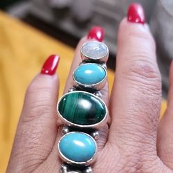 Long, Moonstone, Malachite And Turquoise 