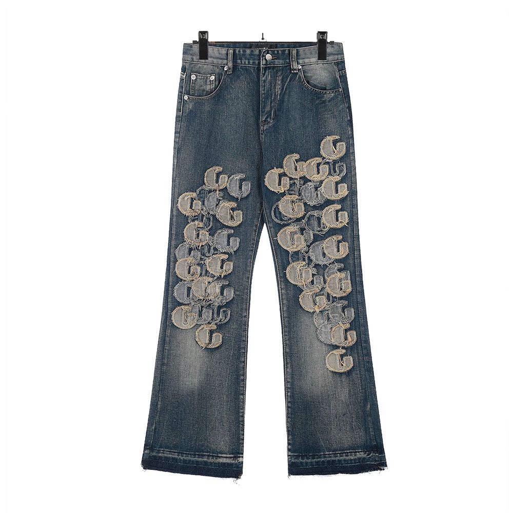 Amiri dark blue all over printed G patch slim jeans