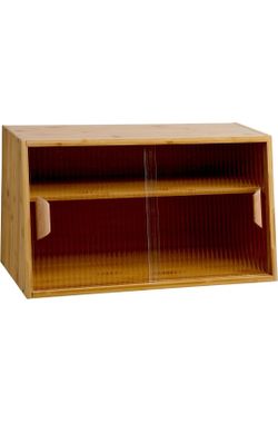 Bamboo Kitchen Pantry Cabinet with Glass Doors

