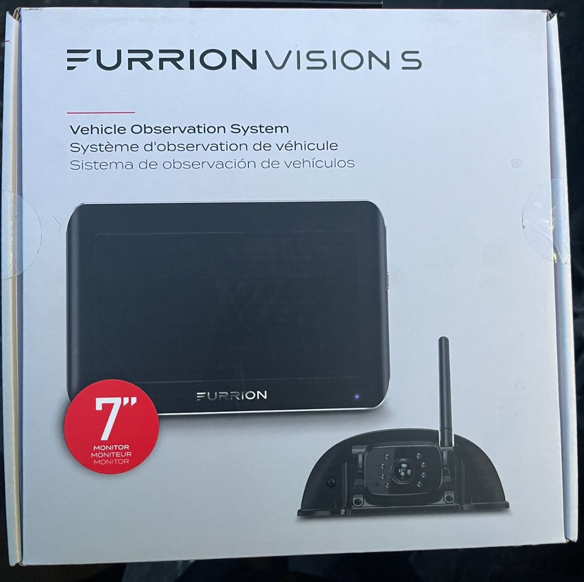 Furrion Vision S 3-Camera Wireless RV Backup System with 7-Inch Monitor, 1 Rear Sharkfin, 2 Side Running Light Cameras, Infrared Night Vision, Wide-An
