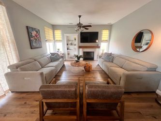 2 Beautiful Power Reclining Sofas  & Headrests + USB –