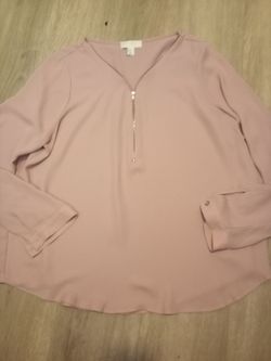 Pink Long Sleeve Zip-Front Blouse