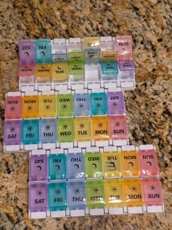Set 3 Vitamin Pill Organizers Boxes, AM PM, $10 for all
