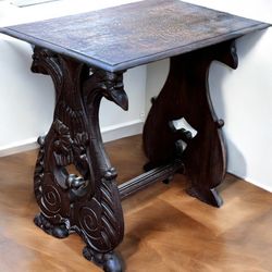 Antique French Side Table End Table Carved Birds