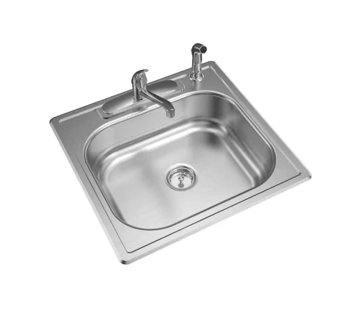 25 in. Drop-In Single Bowl 20 Gauge Stainless Steel Kitchen Sink with Faucet and Sprayer