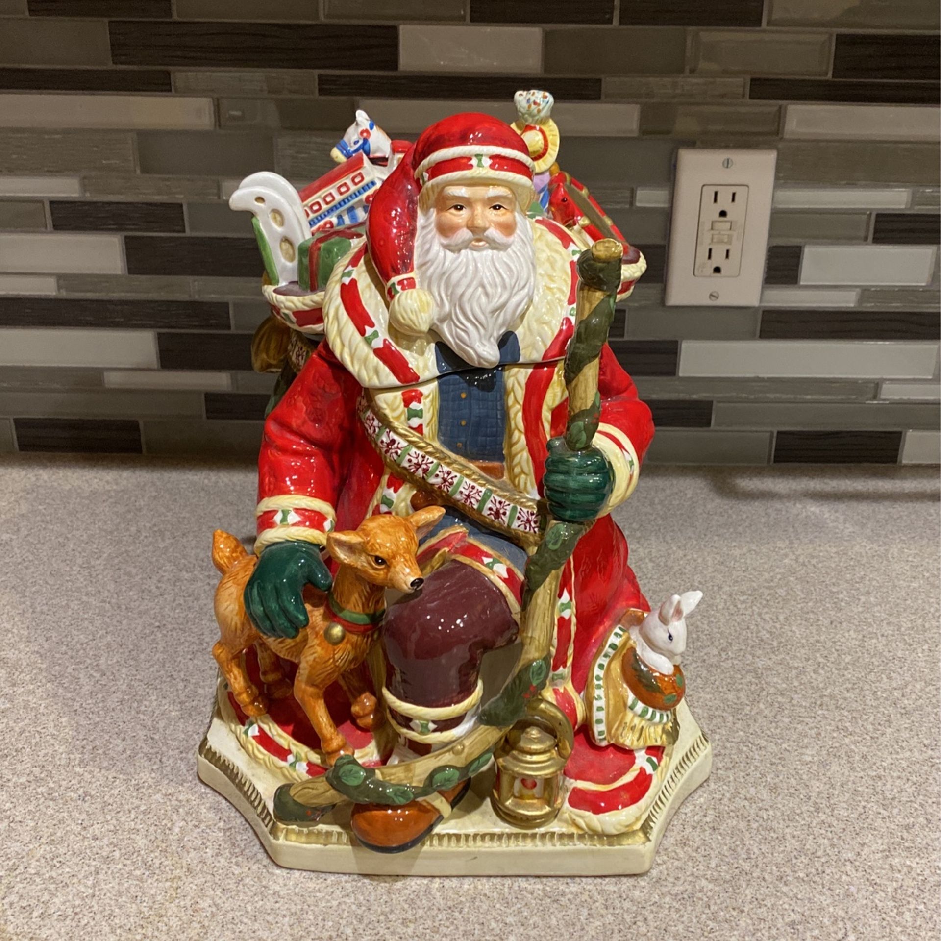Studio Nova 12" Woodland Holly Santa Beautiful Christmas Cookie Jar Vintage XMAS