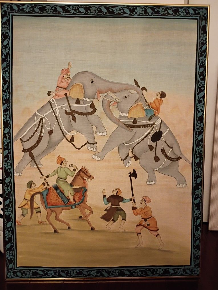 Large Elephant Painting India Vtg Vintage