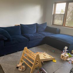 West Elm Custom Blue Velvet Sofa With Movable Chase