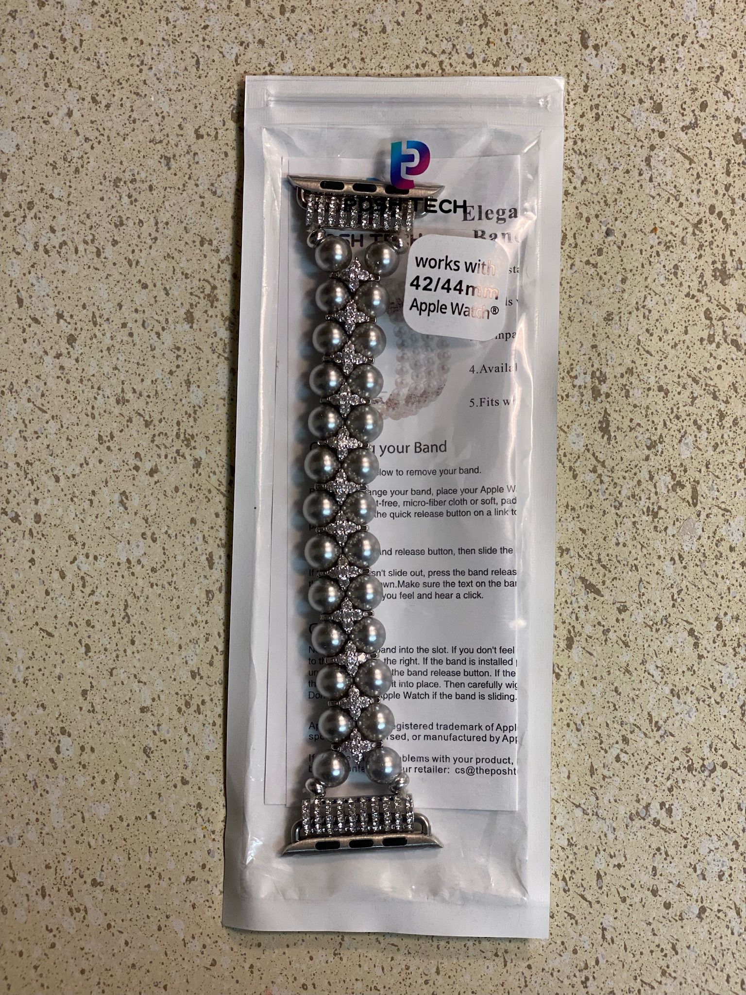POSH TECH  Pearl Silver Elegant 42/44mm Apple Watch 1/2/3/4 Band