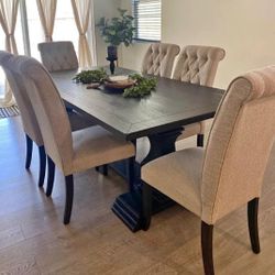 Brand New Rustic Antique Black Beige 7pc Dining Table Set 
