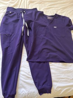 Figs Purple Scrub Set Top and Jogger Pants