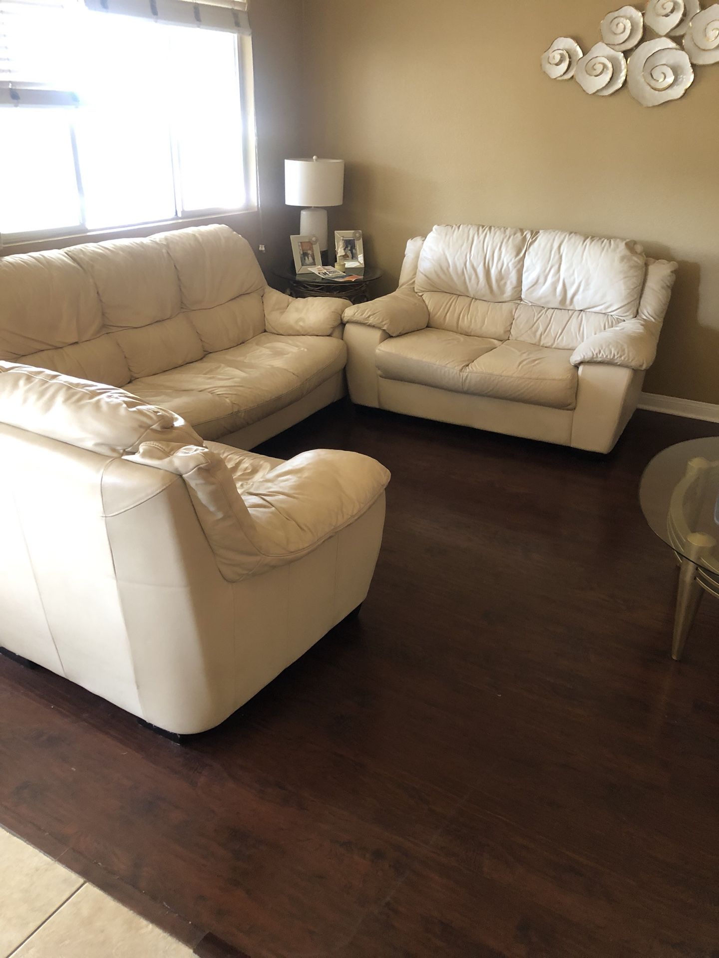Real Leather Couch Set White