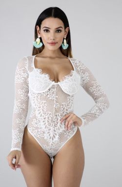 NEW Sexy Lace Bodysuit Size S, M, L Color Red and White .
