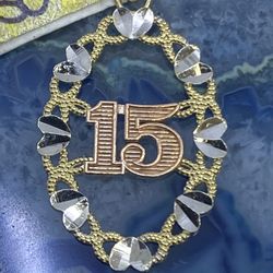 $200 Three Tone Gold Yellow White And Rose 15 Quince Quinceañera Heart Charm Pendant