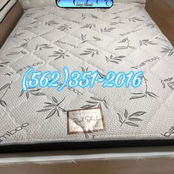 Bamboo Queen Mattress With White Bed Frame New 