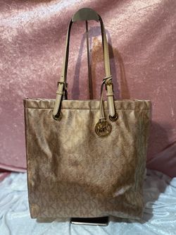 Michael Kors MK Rose Gold Metallic  Signature Tote Bag