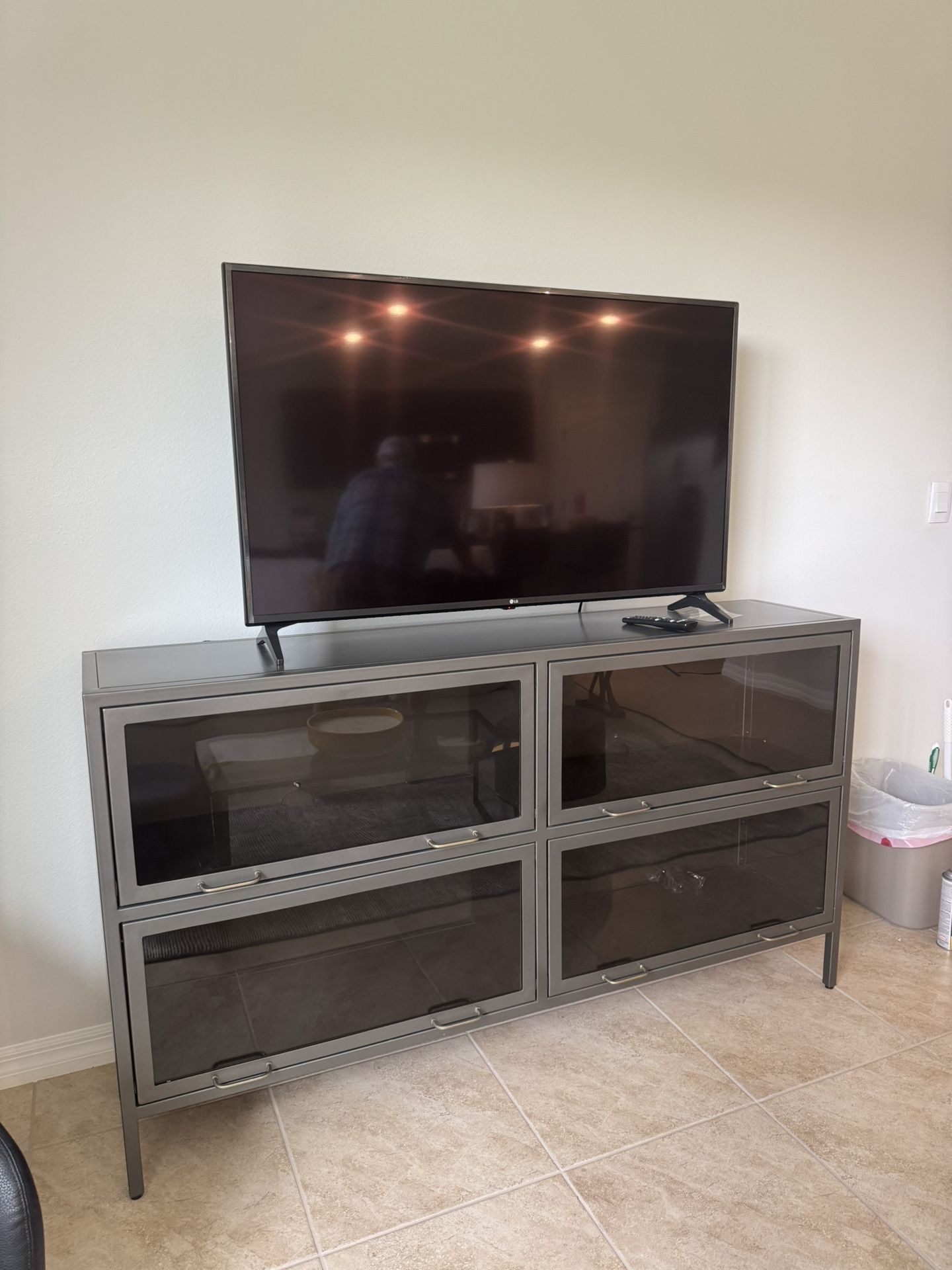 Metal, Gray Entertainment Stand - Model Home Furniture
