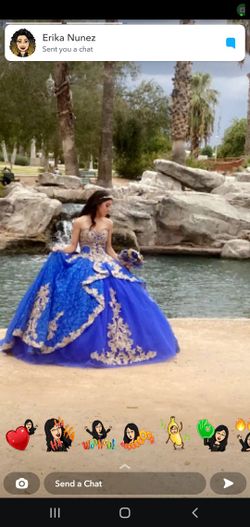 Quinceanera Dress. Beautiful Royal Blue And Gold
