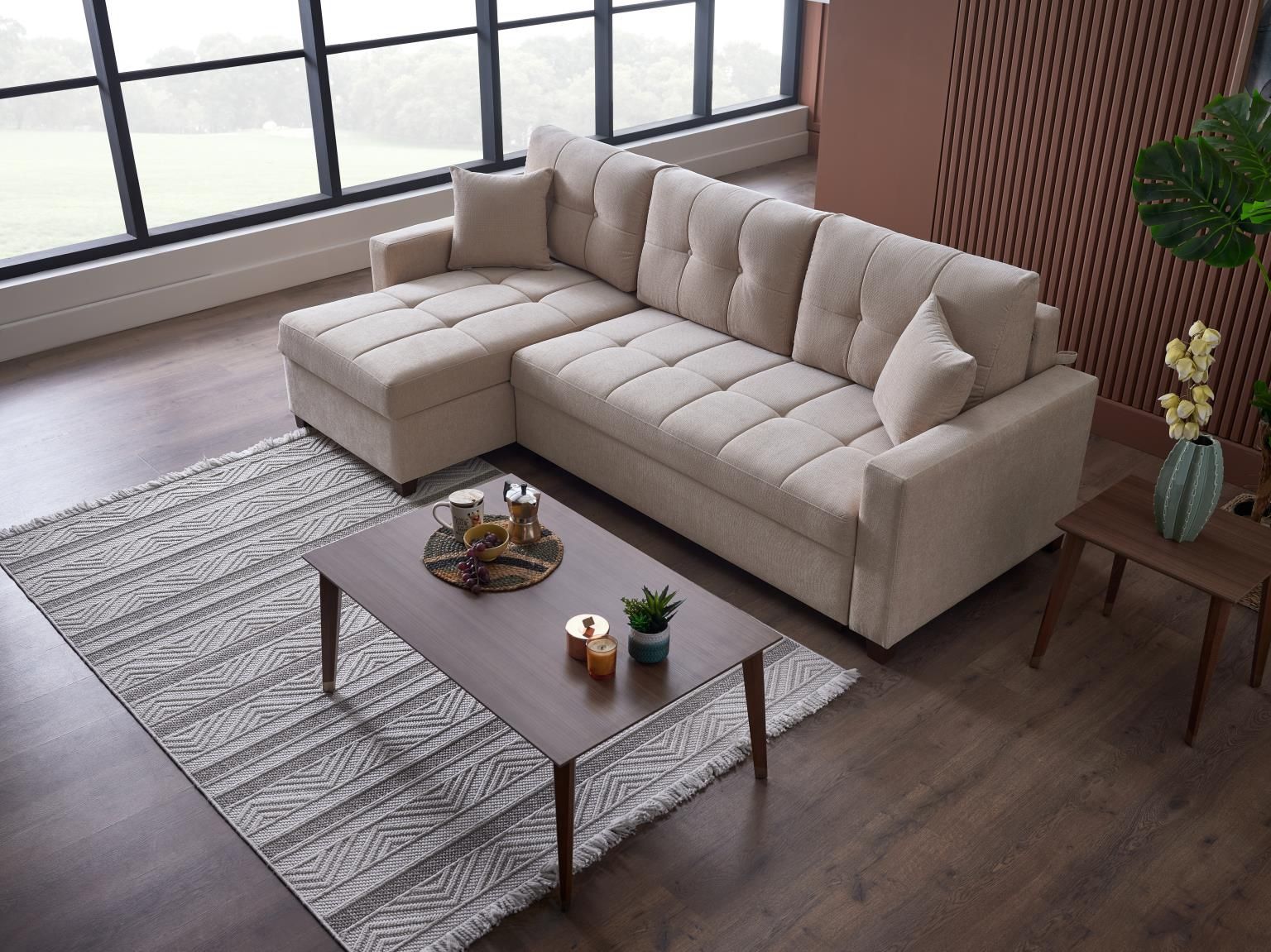 SLEEPER SECTIONAL  BEIGE 101W x 37D x 36H (80W x 60D Sleeper)