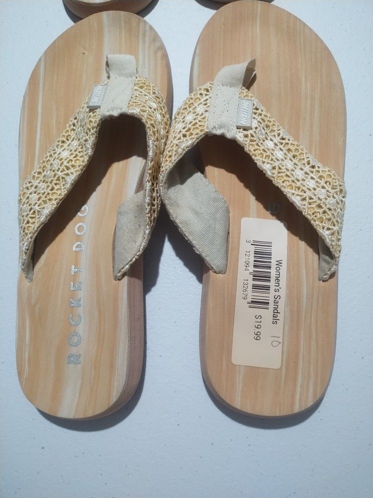 NEW Rocket Dog ADIOS CC PEARL Natural Crochet Flip Flops Sandals Size 9 and 10