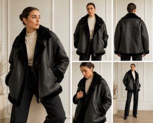 Whistles Black Shearling Aviator Jacket