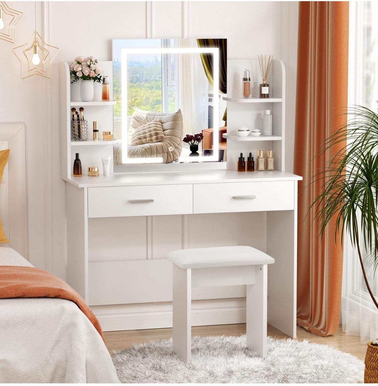 Vanity Desk with Lighted Mirror