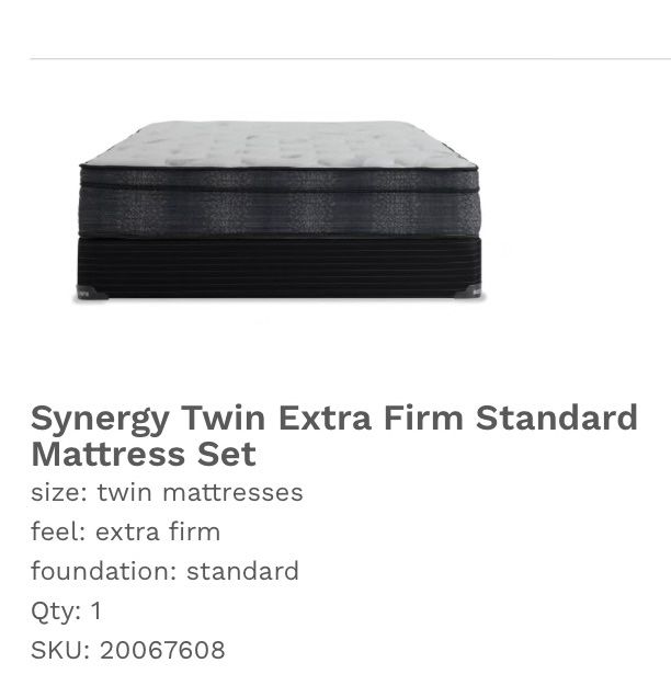 Synergy Twin Extra Firm Standard Mattress Set