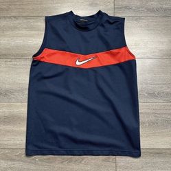 Nike Vintage Y2K Youth L 14-16 Blue Red Tank Top Centre Swoosh 