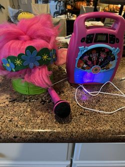 Costume- Trolls Queen Poppy Wig With Bluetooth Speaker Karoake Microphone
