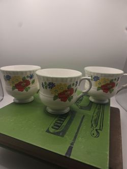 Vintage Crown Staffordshire Fine Bone China Cups Set Of 3