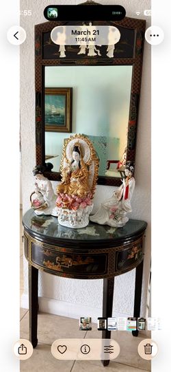 Chinese Oriental cabinet and mirror set