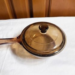 Gently Used, Firm, Corning Amber Vision Visions 0.5 L Saucepan with Lid as shown