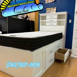 White Bedframe Storage New Cama Blanca Con Colchon Incluido