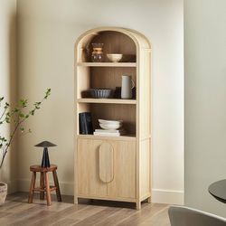 Chantelle Modern Arched Bookcase with Statement Wood Cabinet Pulls - Coastal Oak  Material Wood Mounting Type Floor Mount Room Type Library