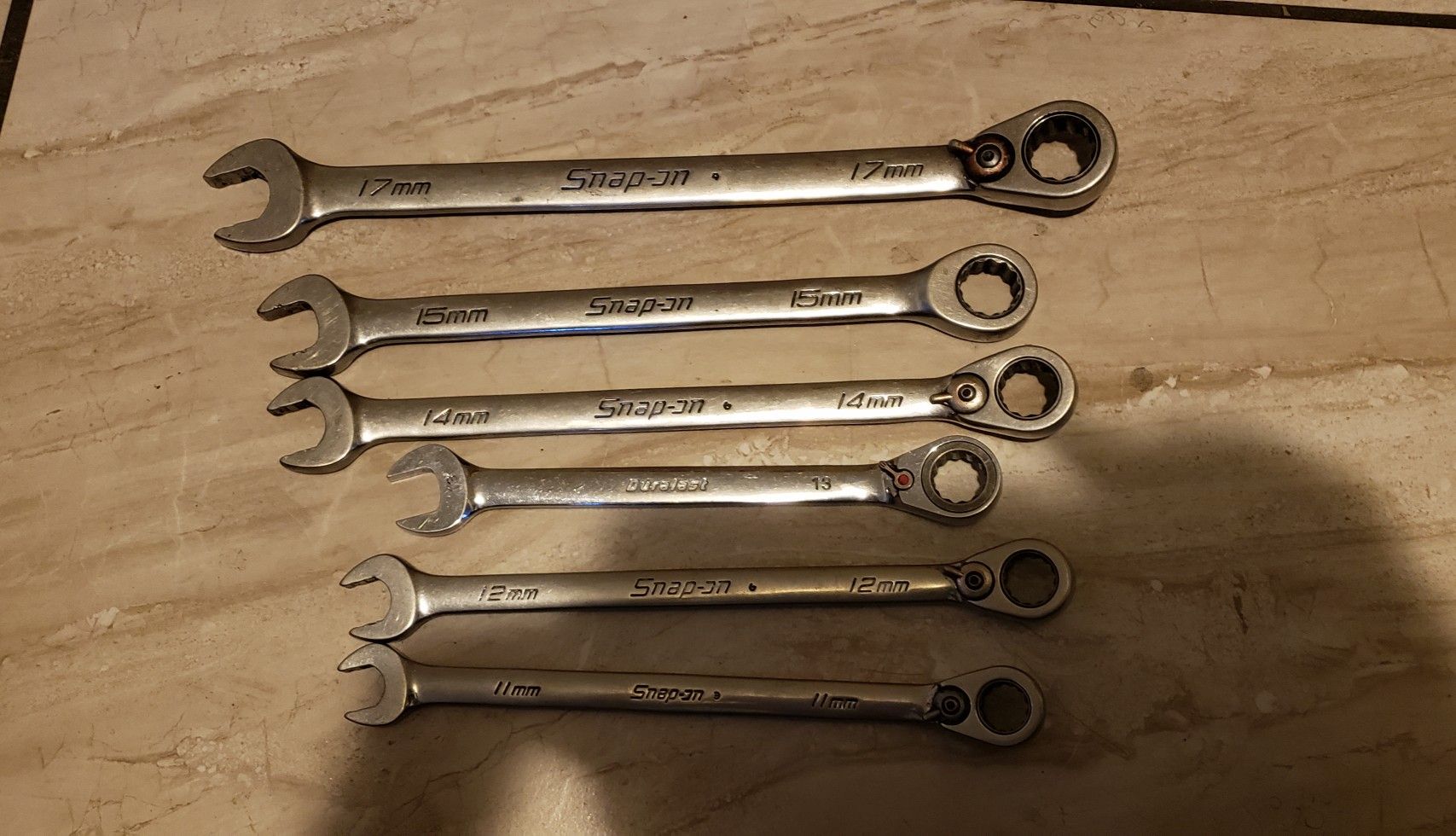 Snap on ratching wrench set 11mm to 17mm