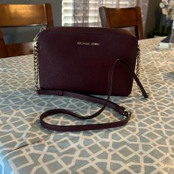  Michael Kors Jet Set Leather Crossbody Satchel Oxblood 
