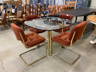 Glass Topped Dining Table with Burnt Ember Chairs
