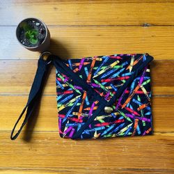 Vintage Crayon Statement Clutch Fun Unique Artistic Design Compact 6”x8”