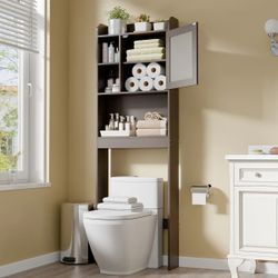 Over The Toilet Adjustable Storage Organizer Shelf Space Saver Bathroom Brown