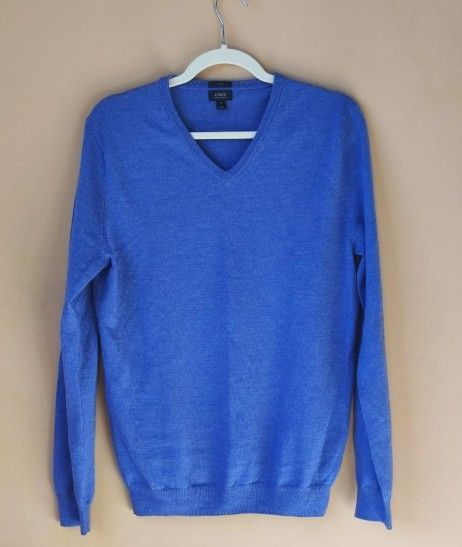 J. CREW Merino Wool V neck slim fit men's sweater Pullover shirt top long sleeve blue size M medium